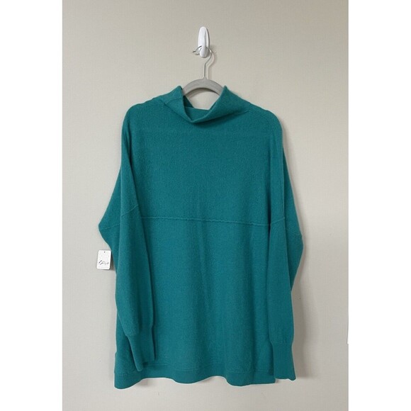Free People Women Ottoman Preppy 100% Cashmere Tunic Teal Sweater Top Sz M NWT - Picture 4 of 9